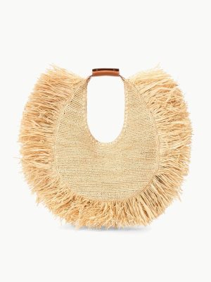 LARGE RAFFIA MOON TOTE BAG | NATURAL FRINGE